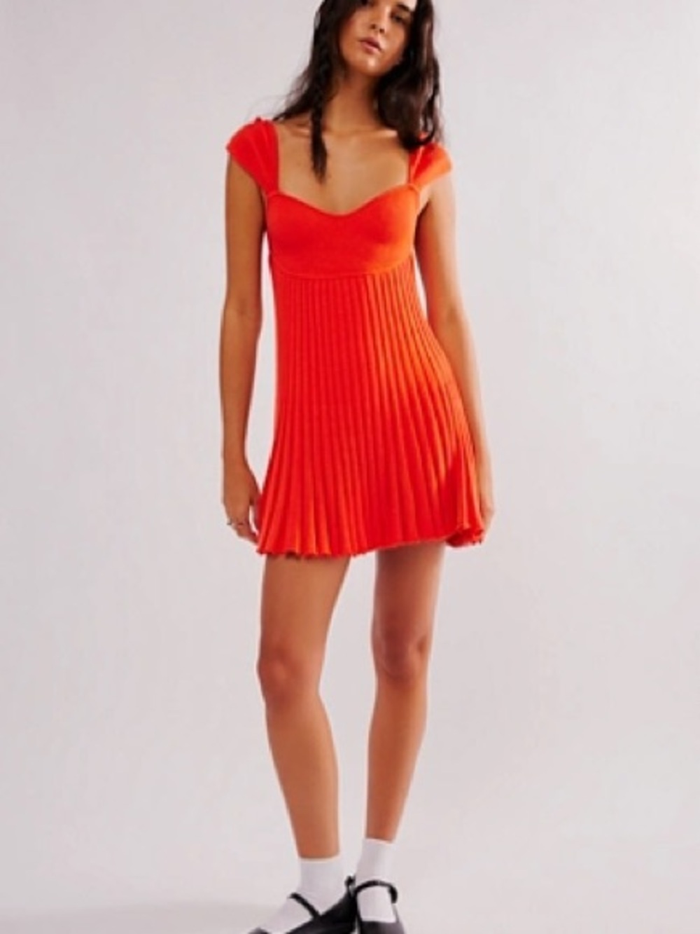 Women's Orange Pleated Mini Dress